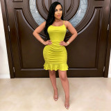 Strap backless solid color dress