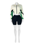 Assembled Contrast Zipper Long Sleeve Shorts Sports Two-Piece Set HR25022