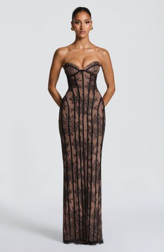 Lace strapless tight long dress