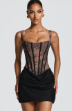 Lace patchwork pleated camisole dress