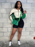 Assembled Contrast Zipper Long Sleeve Shorts Sports Two-Piece Set HR25022