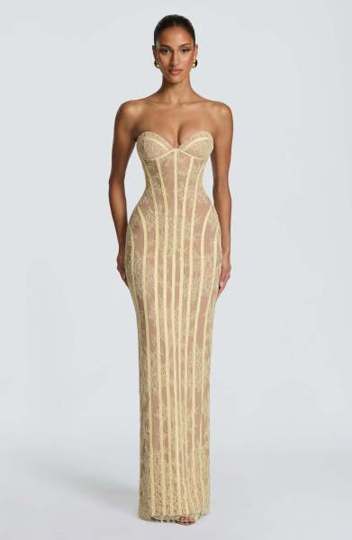 Lace strapless tight long dress
