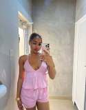 Striped cross suspender top and shorts set