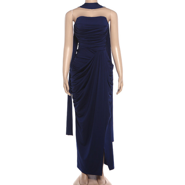 Waistband strapless slit dress