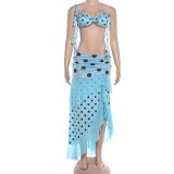 Strap vest, split lotus leaf edge skirt set