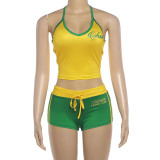 Tank top, drawstring shorts, sports style set