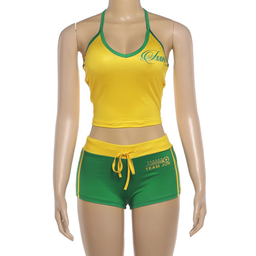 Tank top, drawstring shorts, sports style set