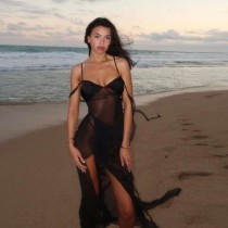 Mesh see through slit irregular suspender dress