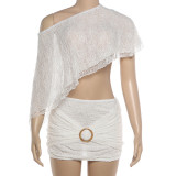 Perspective top, hip hugging short skirt set