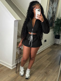 Two piece set of lapel zipper hoodie and drawstring skirt (including safety pants)