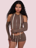 Hooded Zipper Top Pocket Shorts 3-Piece Set
