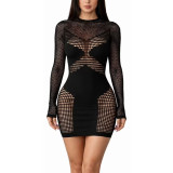 Hollow out tight fitting long sleeved hip hugging skirt
