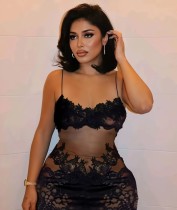 Leopard print sheer sleep dress with lace details