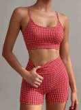 Wave point three part pants yoga suit set