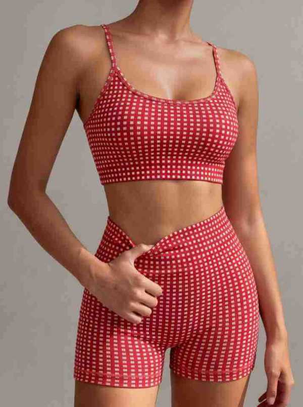 Wave point three part pants yoga suit set