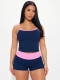 Color blocked sleeveless camisole shorts set