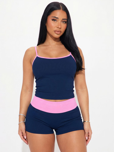 Color blocked sleeveless camisole shorts set