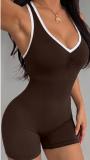 Hanging neck V-neck hollowed out backless high waisted jumpsuit
