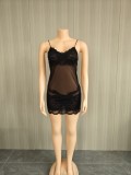 Leopard print sheer sleep dress with lace details