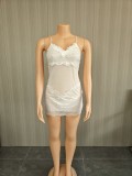 Leopard print sheer sleep dress with lace details