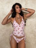 Lace split Tankini neck print swimsuit