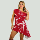 Striped printed short skirt with sloping shoulders dress
