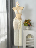 Metal neck tie bikini three piece set