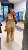 Knitted hand hook perspective sequin fringe strap beach skirt