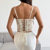 Lace bead fish bone steel ring gathering cross tie suspender top