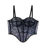 Printed leopard print breasted mesh fishbone corset