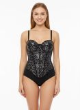 Printed leopard print breasted mesh fishbone corset