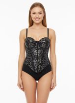 Printed leopard print breasted mesh fishbone corset