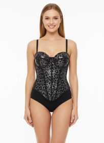 Printed leopard print breasted mesh fishbone corset