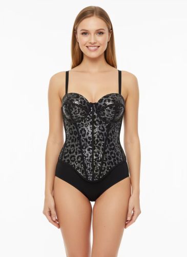 Printed leopard print breasted mesh fishbone corset