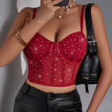 Fish bone steel ring exposed navel vest