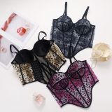 Printed leopard print breasted mesh fishbone corset