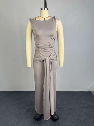 Sleeveless top with tied skirt set