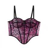 Printed leopard print breasted mesh fishbone corset