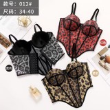 Sparkling leopard print breasted mesh fishbone corset