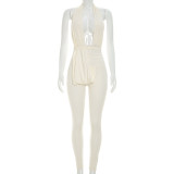 Hanging neck deep V-neck swing collar backless jumpsuit pants