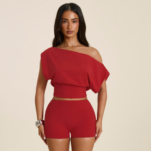 Off shoulder short sleeved shorts set