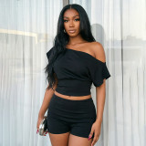 Off shoulder short sleeved shorts set