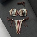 Shell patterned bikini swimsuit with neck strap and triangular cup