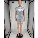 Printed leopard print polka dot short sleeved sports shorts two-piece set