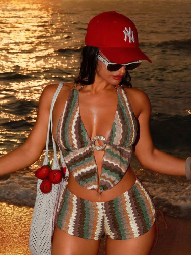 Knitted neck hanging bikini swimsuit