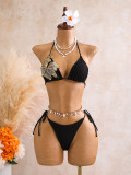 Hollow out bikini knitted three piece swimsuit