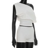Off shoulder short sleeved shorts set