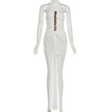 Lace see through ribbon neck dress