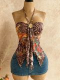 Hanging neck, metal jewelry, camisole, vest