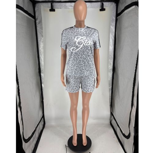 Printed leopard print polka dot short sleeved sports shorts two-piece set